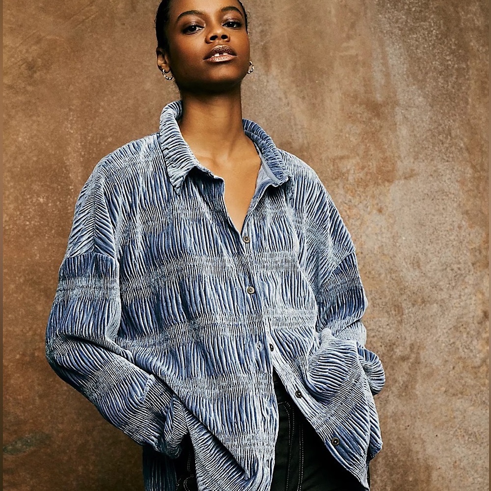 NEW Free People My Best Top Button Down In Eventide Blue